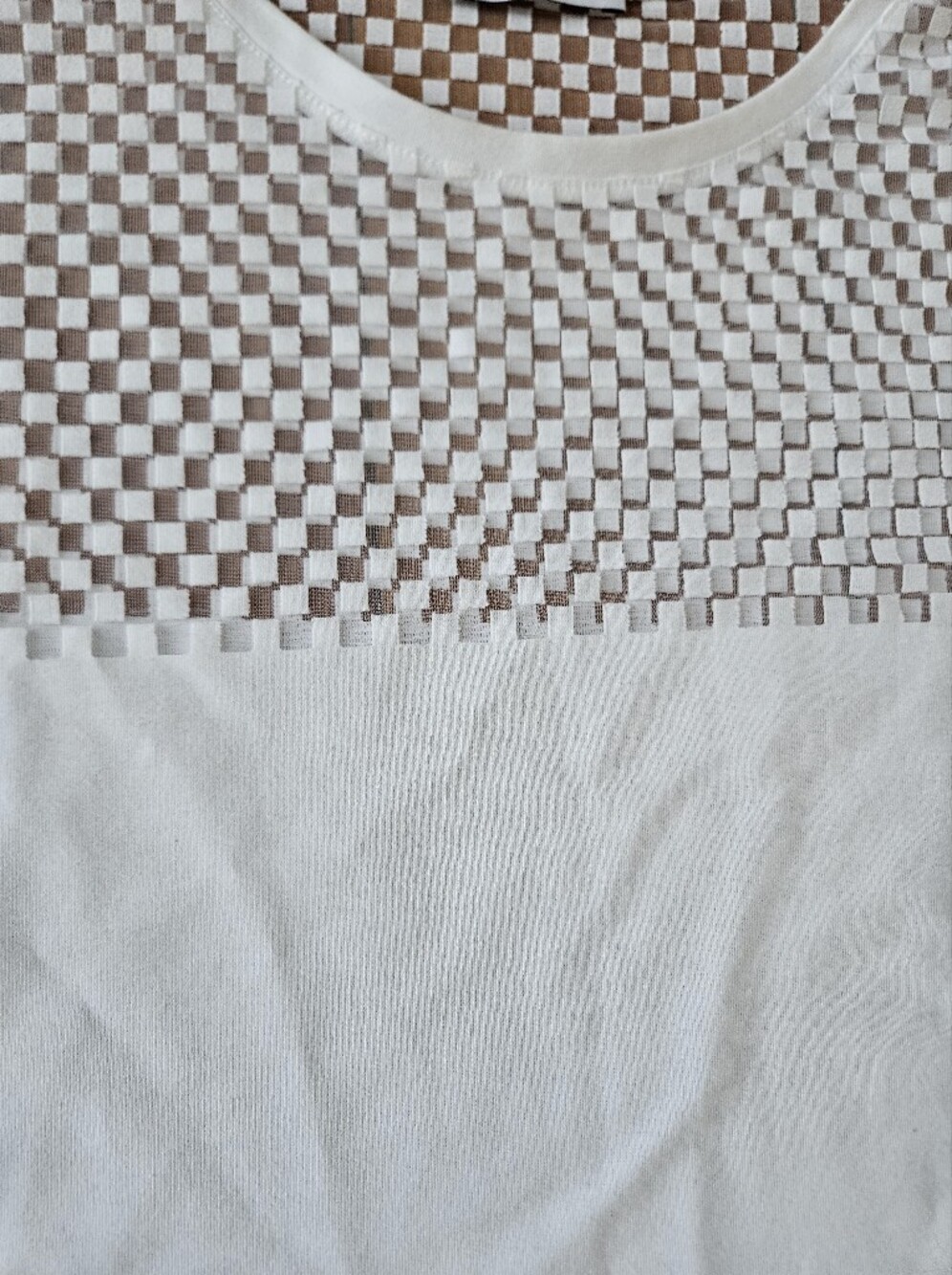 NEVER WORN Zara White Short Sleeve Top with Geometric Mesh Panels Sz Medium M - Picture 3 of 10